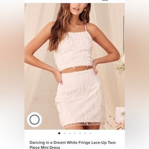Lulus Dancing in a Dream White Fringe Lace-Up Two Piece Mini Dress